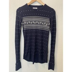 Lauren Moshi Smiley Face Cross Bones Thermal Navy Blue Small Top Shirt